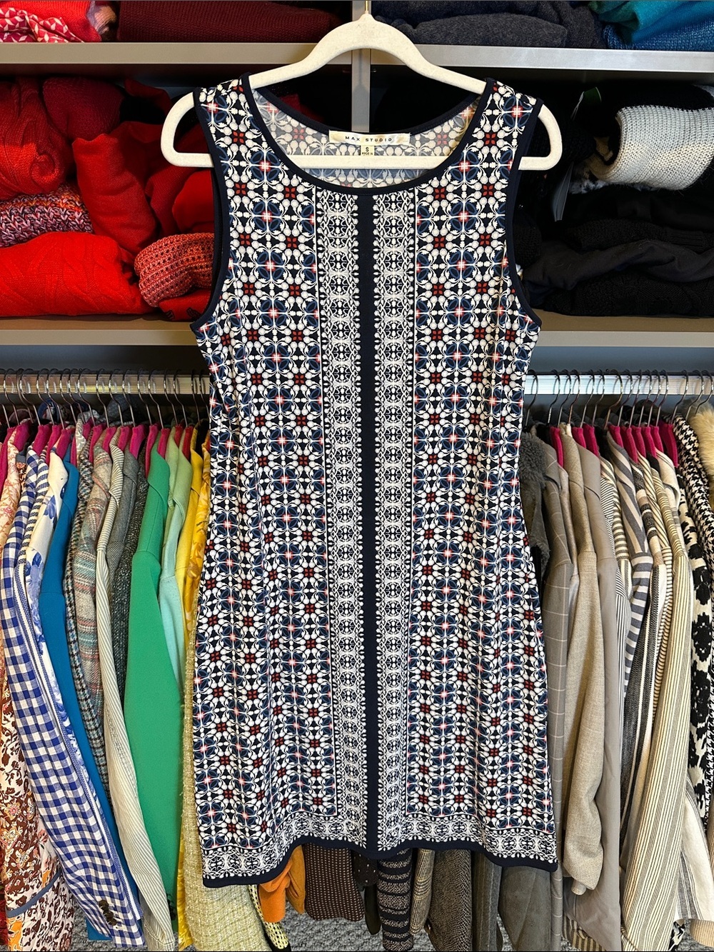 Max Studio navy/white/red print sleeveless sheath dress size S